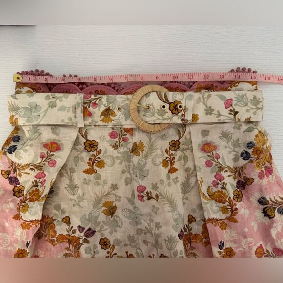 Zimmermann Laurel Pink White Linen Scalloped Floral Shorts Belt Size AU 3 US 10 - Picture 10 of 11